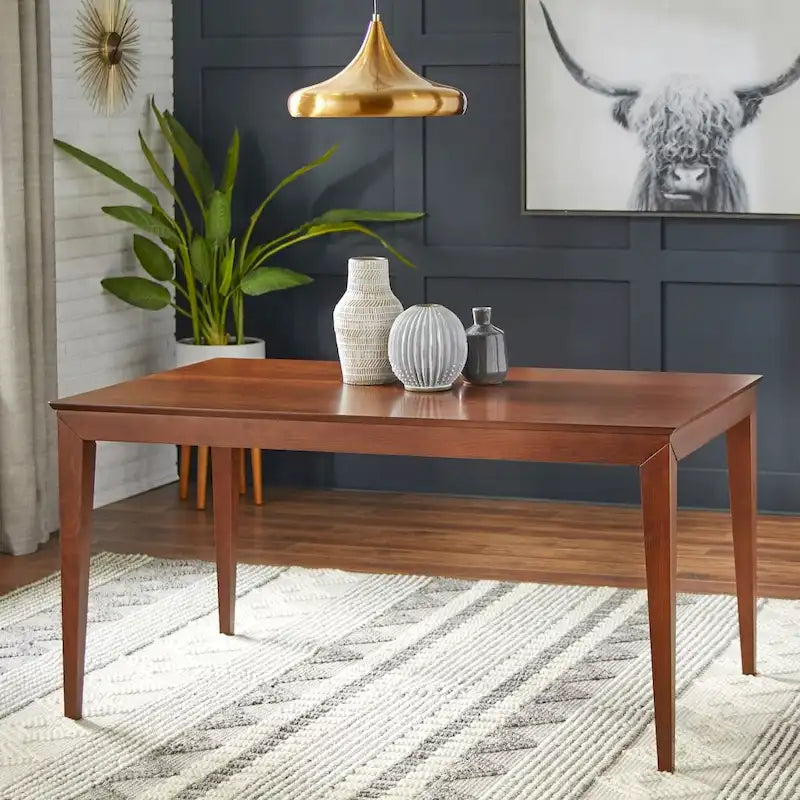 Tavolo da pranzo moderno con piano in legno massello e gambe in metallo, stile minimalista