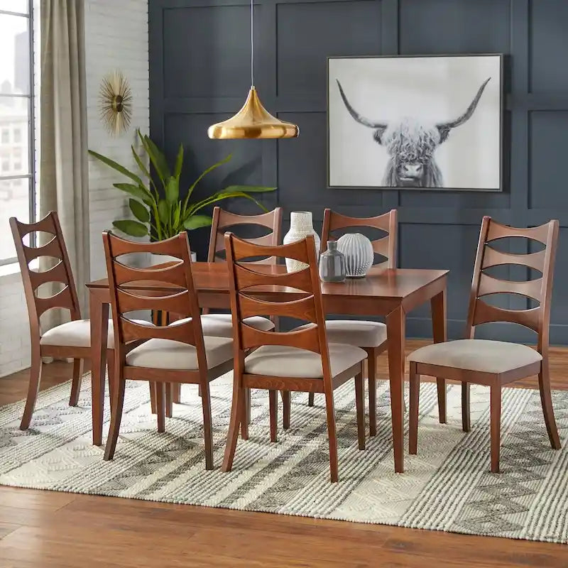 Tavolo da pranzo moderno con piano in legno massello e gambe in metallo, stile minimalista