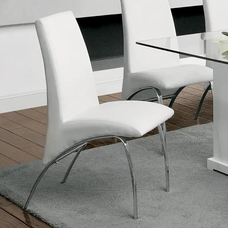 Set da pranzo di 7 pezzi con tavolo in vetro bianco contemporaneo per 6 persone
