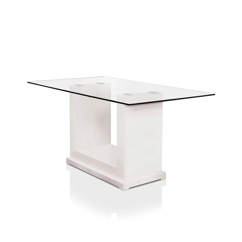 Set da pranzo di 7 pezzi con tavolo in vetro bianco contemporaneo per 6 persone