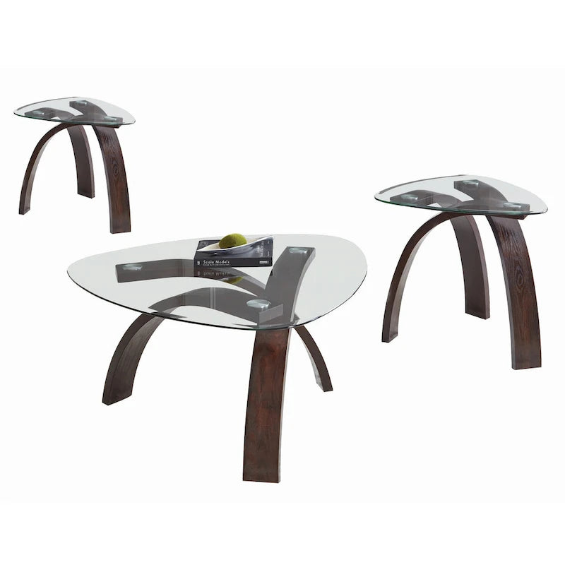 Set da 3 tavolini occasionali da salotto moderni con ripiano in vetro