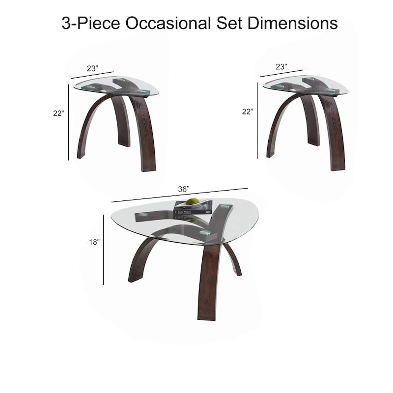 Set da 3 tavolini occasionali da salotto moderni con ripiano in vetro