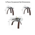 Set da 3 tavolini occasionali da salotto moderni con ripiano in vetro