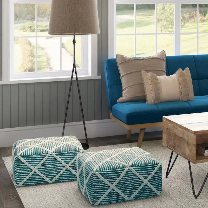 Pouf quadrato in maglia, poggiapiedi ottomano per soggiorno e camera da letto, pezzo d'accento