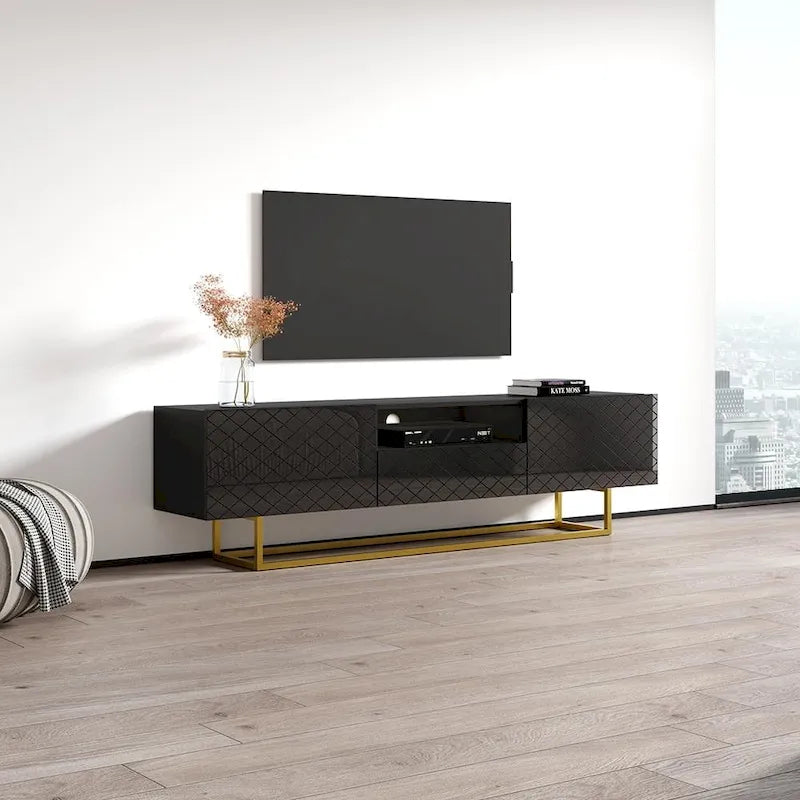 Mobile TV da 75" con ripiani a traliccio aperti, Consolle media moderna per soggiorno