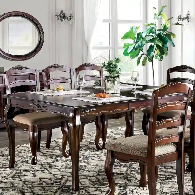 Tavolo da pranzo tradizionale da 198 cm, finitura noce scuro, per 6-8 persone