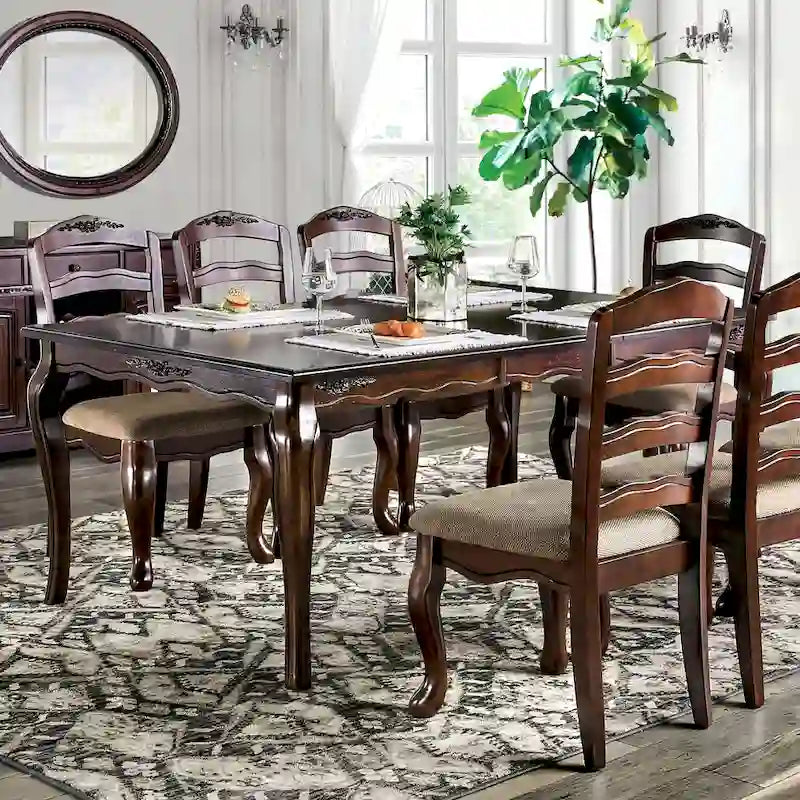 Tavolo da pranzo tradizionale da 198 cm, finitura noce scuro, per 6-8 persone