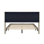 Elegante letto a piattaforma in legno imbottito con testiera imbottita