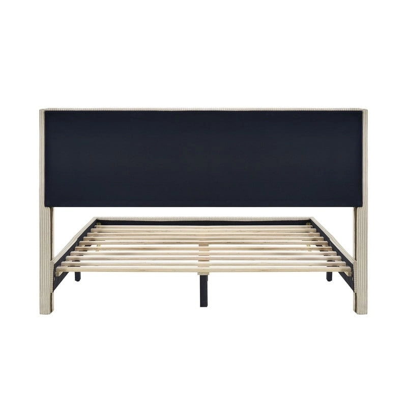 Elegante letto a piattaforma in legno imbottito con testiera imbottita