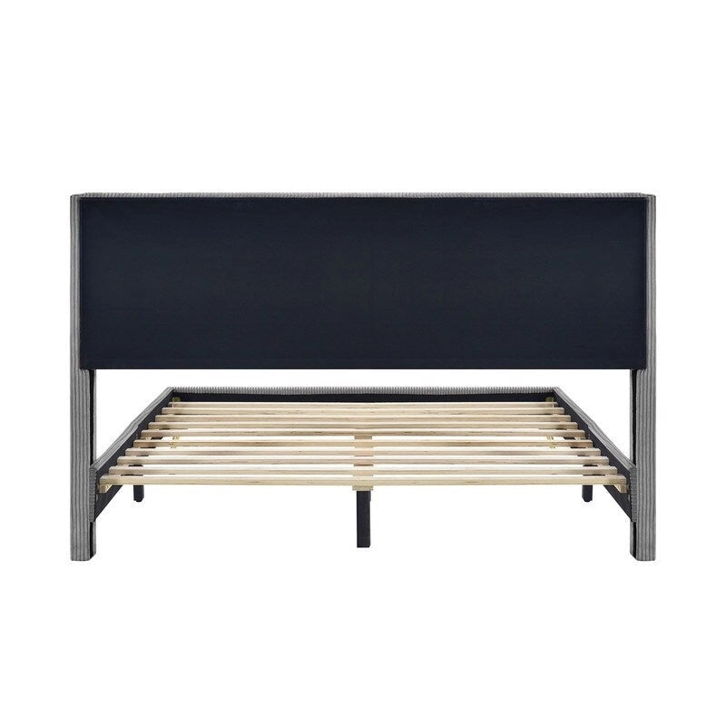 Elegante letto a piattaforma in legno imbottito con testiera imbottita