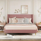 Elegante letto a piattaforma in legno imbottito con testiera imbottita