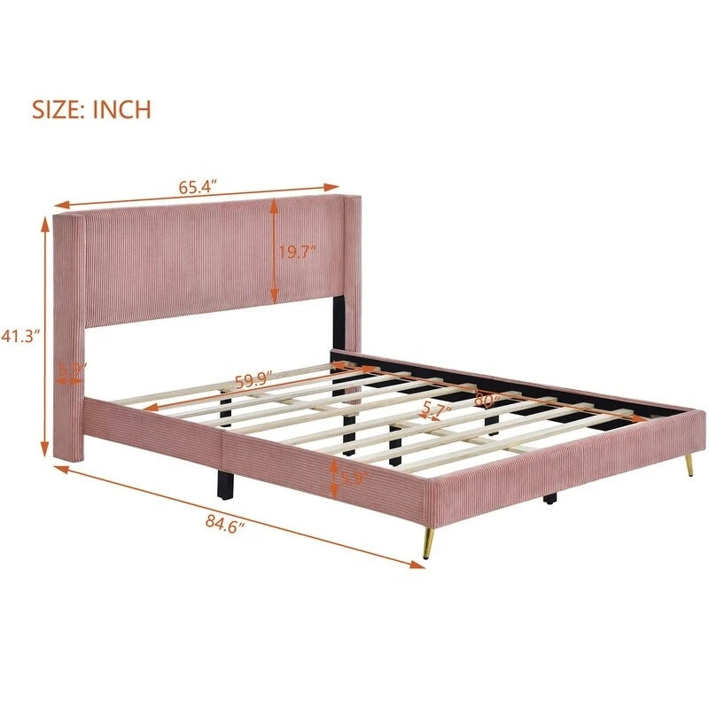 Elegante letto a piattaforma in legno imbottito con testiera imbottita