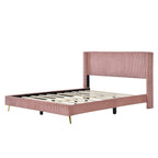Elegante letto a piattaforma in legno imbottito con testiera imbottita