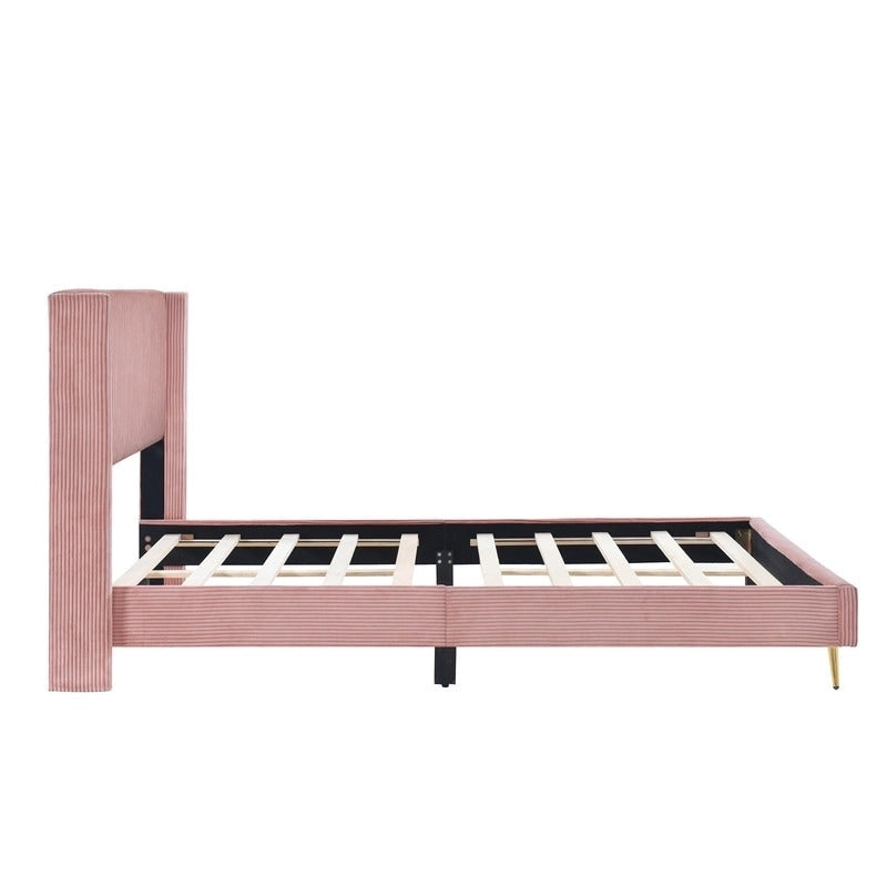 Elegante letto a piattaforma in legno imbottito con testiera imbottita