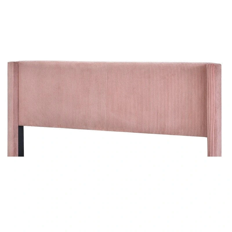 Elegante letto a piattaforma in legno imbottito con testiera imbottita