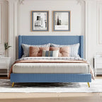 Elegante letto a piattaforma in legno imbottito con testiera imbottita