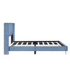 Elegante letto a piattaforma in legno imbottito con testiera imbottita