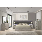 Letto a muro a LED con comodini, comò, specchio e cassettiera grigio stagionato