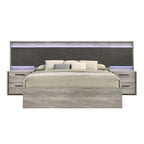 Letto a muro a LED con comodini, comò, specchio e cassettiera grigio stagionato