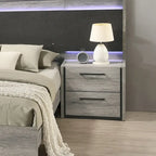Letto a muro a LED con comodini, comò, specchio e cassettiera grigio stagionato