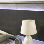 Letto a muro a LED con comodini, comò, specchio e cassettiera grigio stagionato