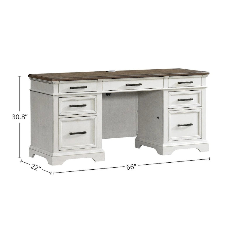 Credenza da ufficio 66" con finitura Quercia Francese Rustica Bianca e contenitore
