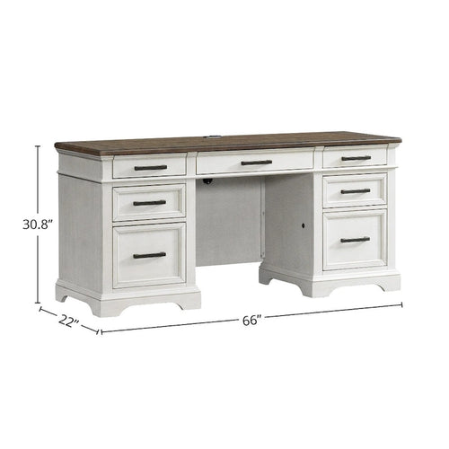 Credenza da ufficio 66" con finitura Quercia Francese Rustica Bianca e contenitore