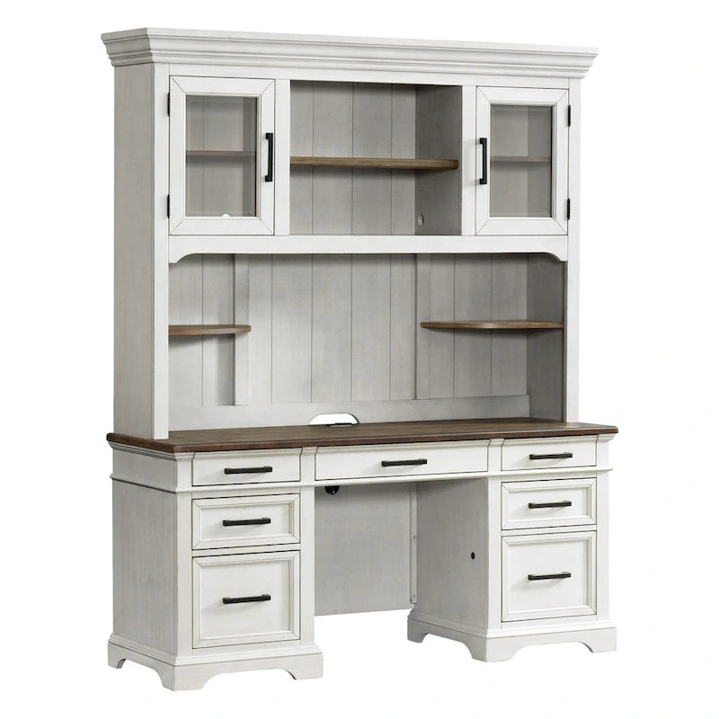 Credenza da ufficio 66" con finitura Quercia Francese Rustica Bianca e contenitore