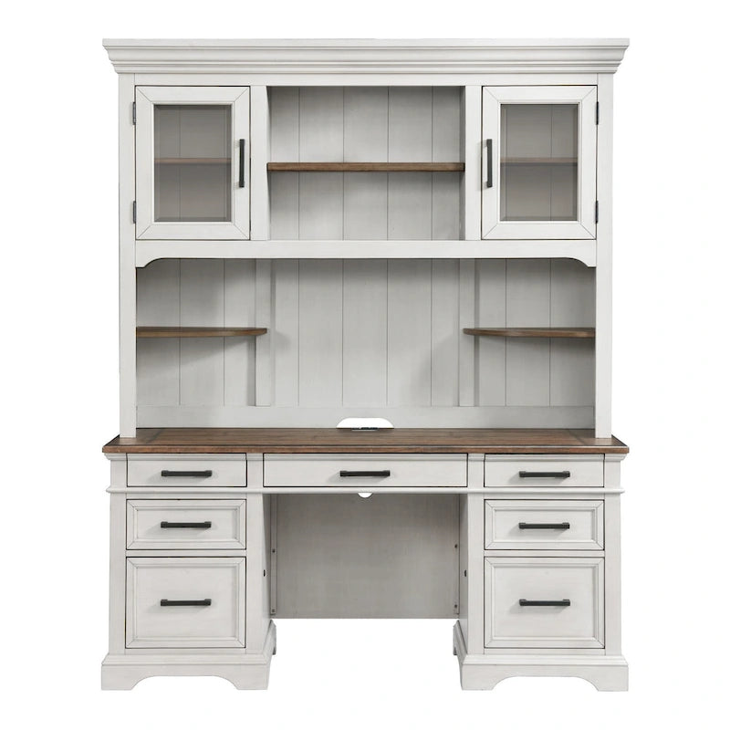 Credenza da ufficio 66" con finitura Quercia Francese Rustica Bianca e contenitore