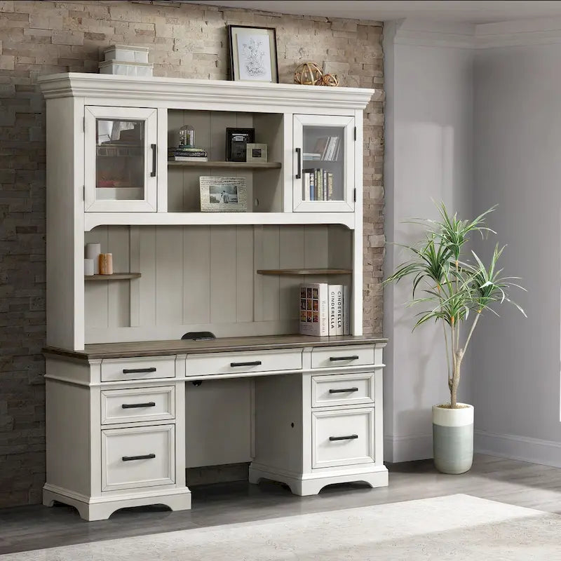 Credenza da ufficio 66" con finitura Quercia Francese Rustica Bianca e contenitore
