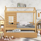 Letto a capanna in legno con letto estraibile singolo (Naturale)