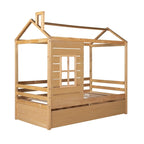 Letto a capanna in legno con letto estraibile singolo (Naturale)
