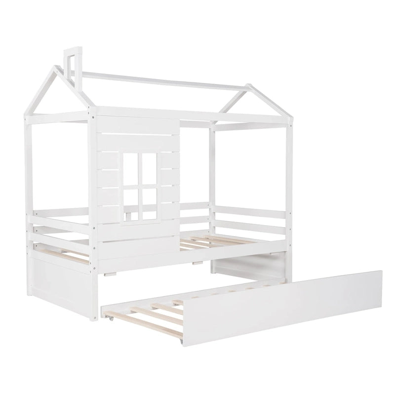 Letto a capanna in legno con letto estraibile singolo (Naturale)