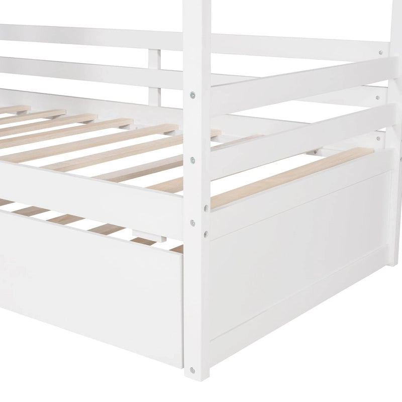 Letto a capanna in legno con letto estraibile singolo (Naturale)