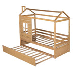 Letto a capanna in legno con letto estraibile singolo (Naturale)