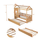 Letto a capanna in legno con letto estraibile singolo (Naturale)