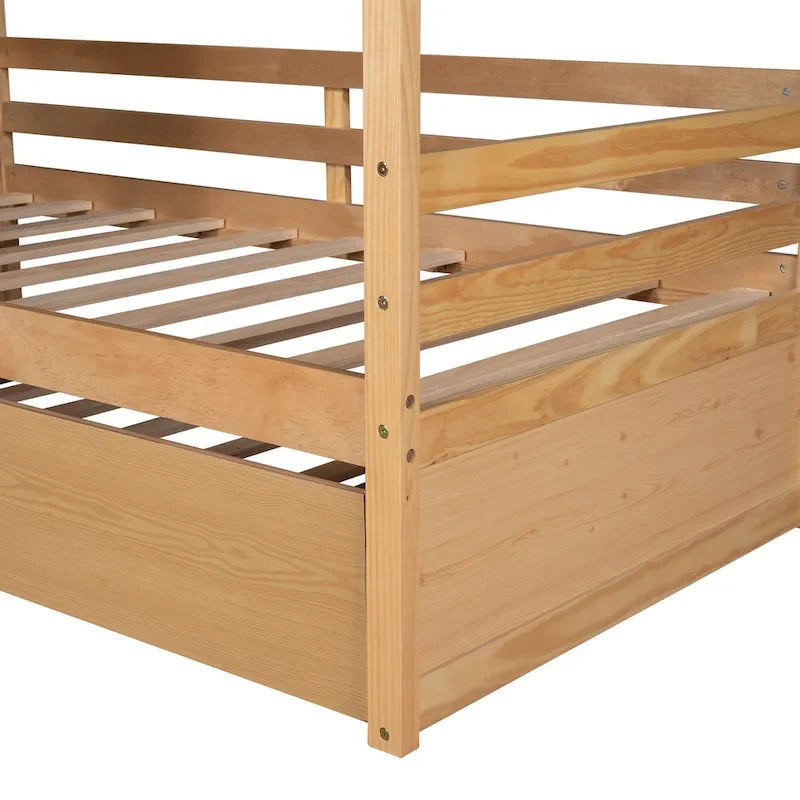 Letto a capanna in legno con letto estraibile singolo (Naturale)
