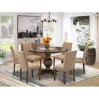 Set tavolo da pranzo rotondo con sedie Parsons color Jacobean invecchiato, pezzi multipli