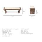 Panca da ingresso imbottita in tessuto crema con struttura in legno marrone 58x15x20