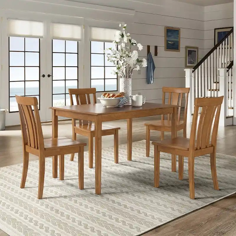 Set da pranzo di 5 pezzi con tavolo rettangolare da 48" con finitura rovere e 4 sedie