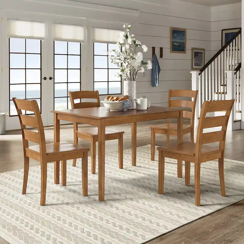 Set da pranzo di 5 pezzi con tavolo rettangolare da 48" con finitura rovere e 4 sedie