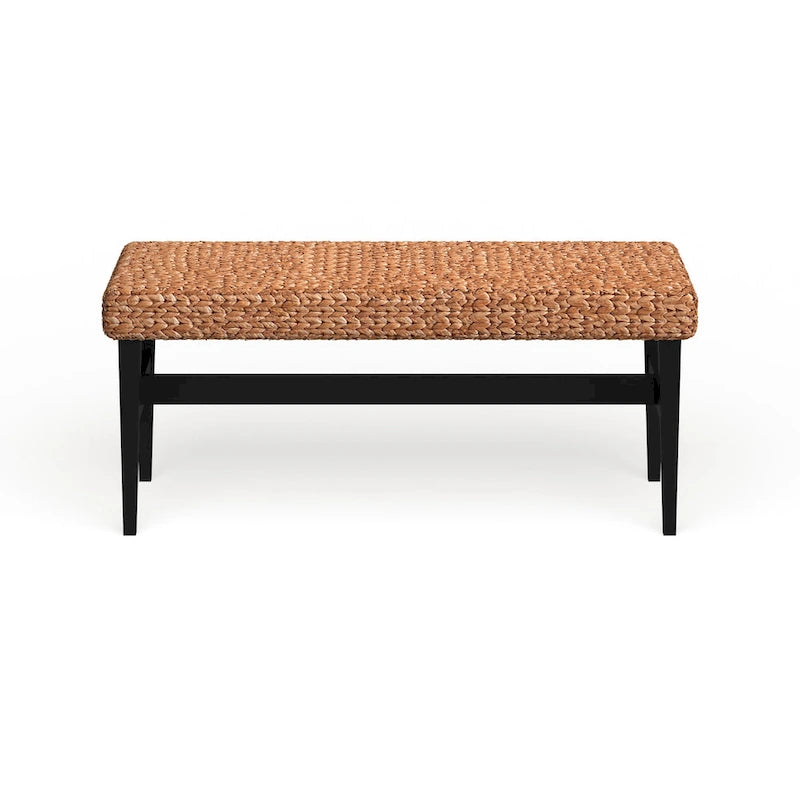 Panca Contenitore Intrecciata Naturale con Struttura Nera Stile Boho per Soggiorno