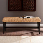 Panca Contenitore Intrecciata Naturale con Struttura Nera Stile Boho per Soggiorno