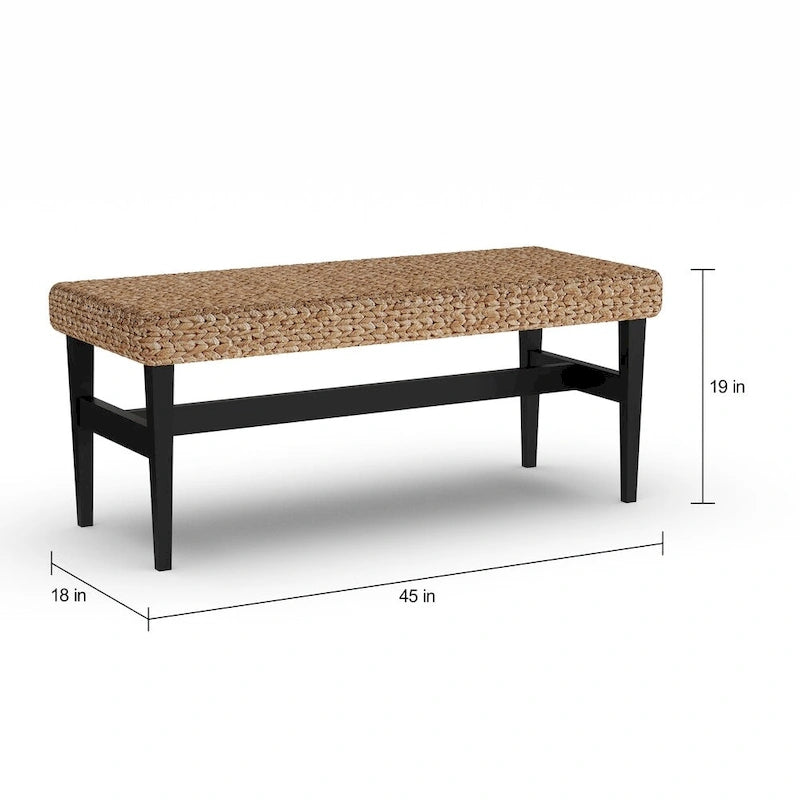Panca Contenitore Intrecciata Naturale con Struttura Nera Stile Boho per Soggiorno