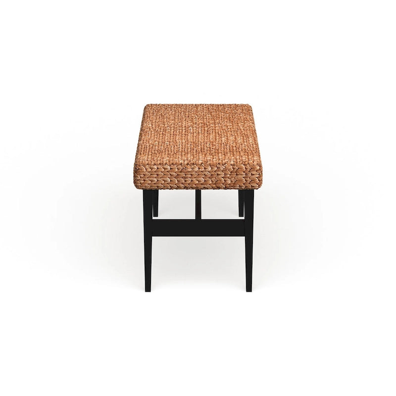 Panca Contenitore Intrecciata Naturale con Struttura Nera Stile Boho per Soggiorno