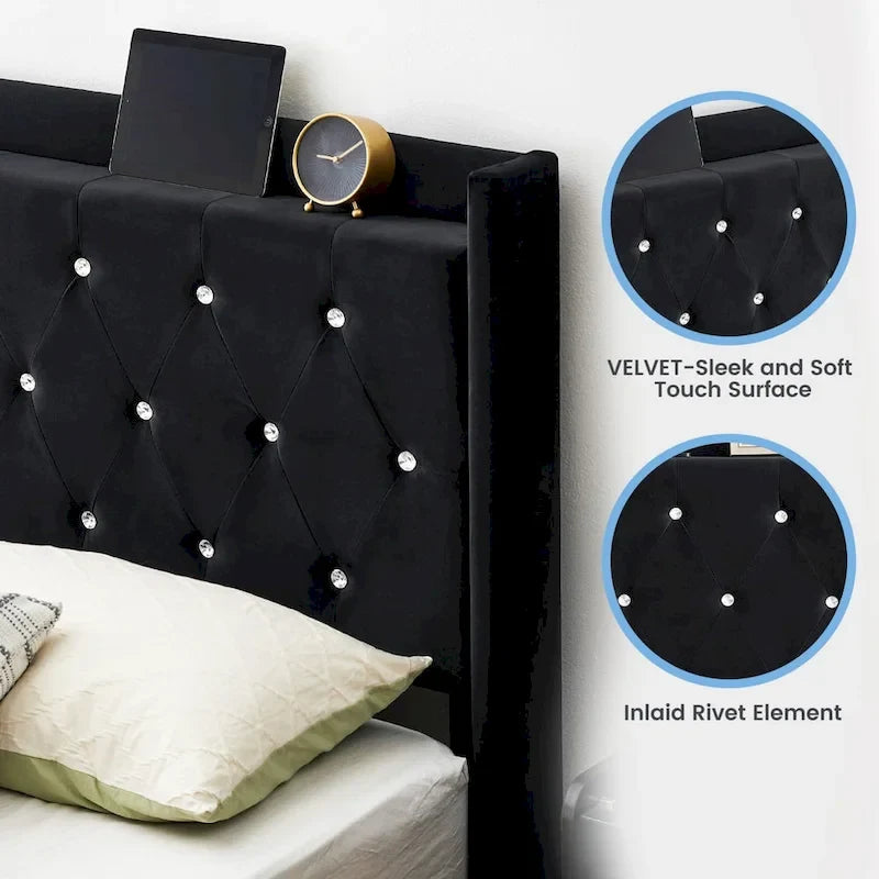 Struttura letto moderna flottante in velluto con luci a LED