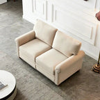 Divanetto a 2 posti imbottito in tessuto di lino con contenitore (beige)