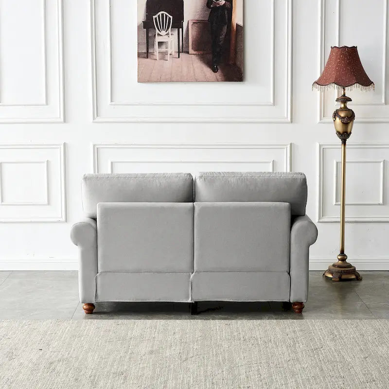 Divanetto a 2 posti imbottito in tessuto di lino con contenitore (beige)