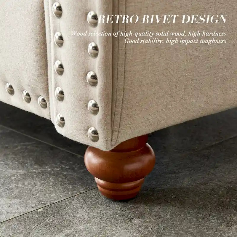 Divanetto a 2 posti imbottito in tessuto di lino con contenitore (beige)