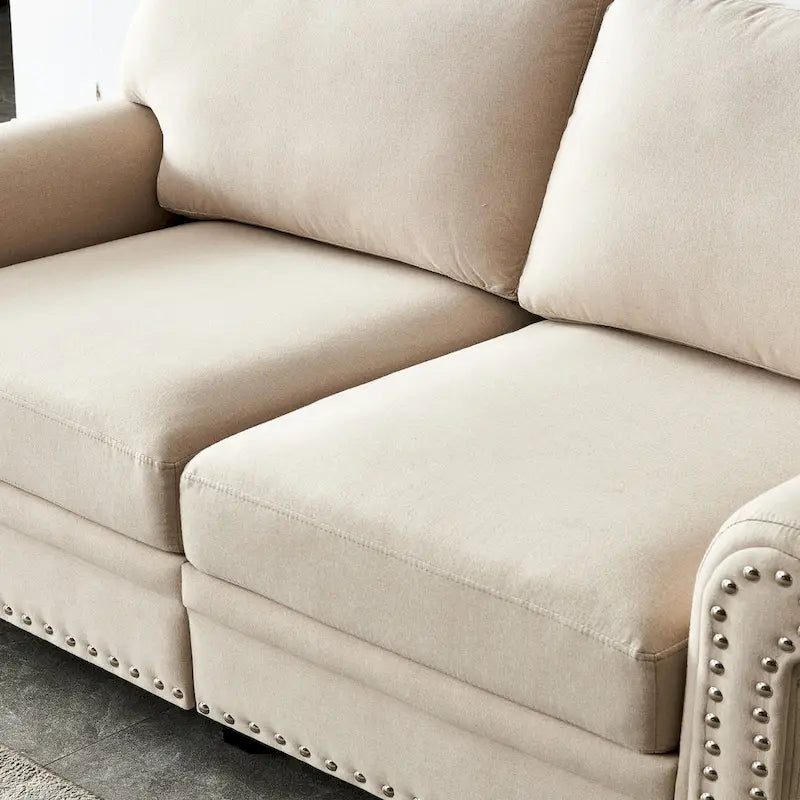 Divanetto a 2 posti imbottito in tessuto di lino con contenitore (beige)